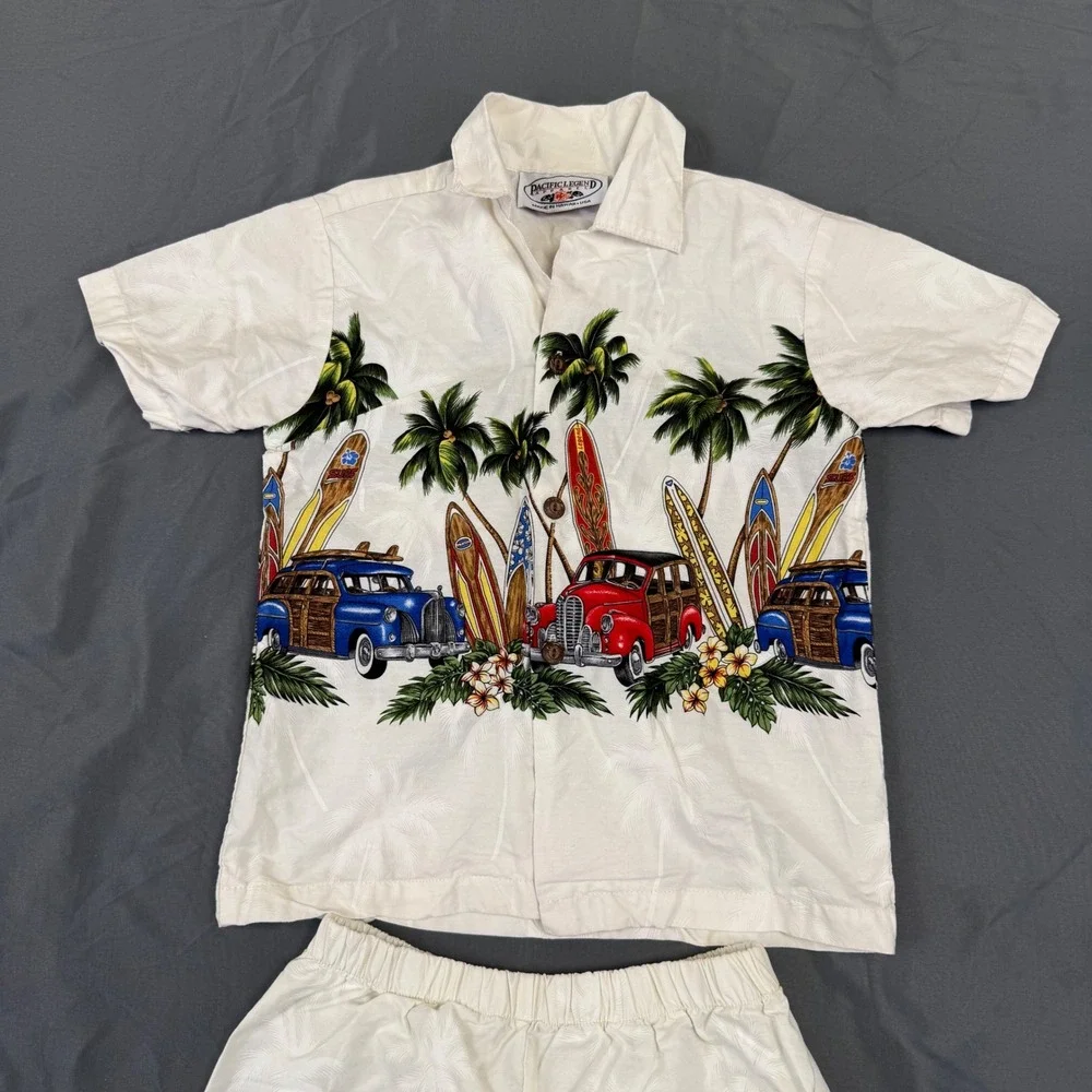 Pacific Legend Kids 6T Hawaiian Shirt Shorts Set Woody Surfboard Made in Hawaii